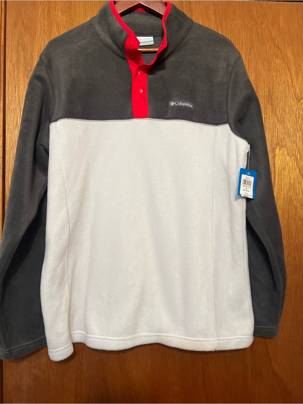 Columbia Men's Charcoal Gray and White Fleece with Red Placket